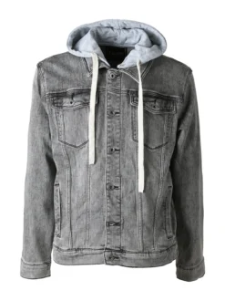 Leox Giacca in jeans da uomo con cappuccio in felpa - grigio