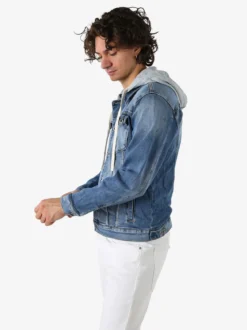 Leox Giacca in jeans da uomo con cappuccio in felpa - jeans