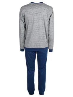 Linea Ambro Pigiama lungo da uomo in misto cotone interlock con taschino - grigio