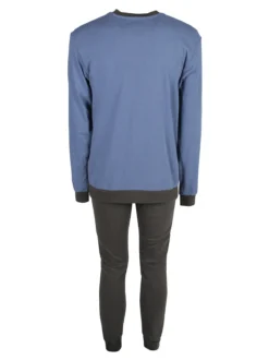 Linea Ambro Pigiama lungo da uomo in misto cotone interlock - blu