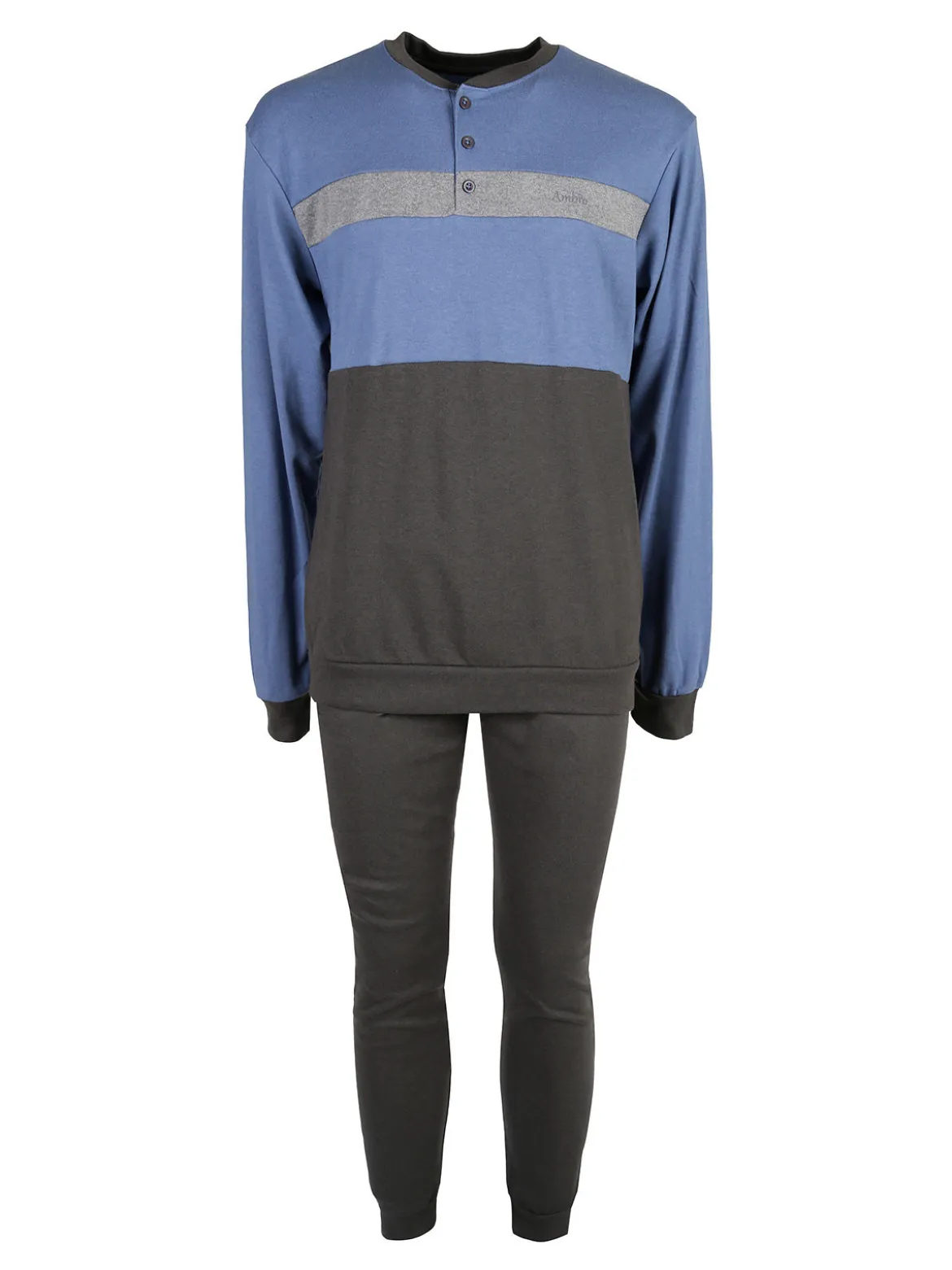 Linea Ambro Pigiama lungo da uomo in misto cotone interlock - blu