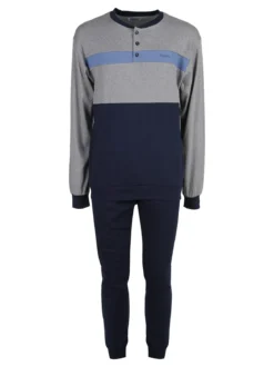 Linea Ambro Pigiama lungo da uomo in misto cotone interlock - grigio