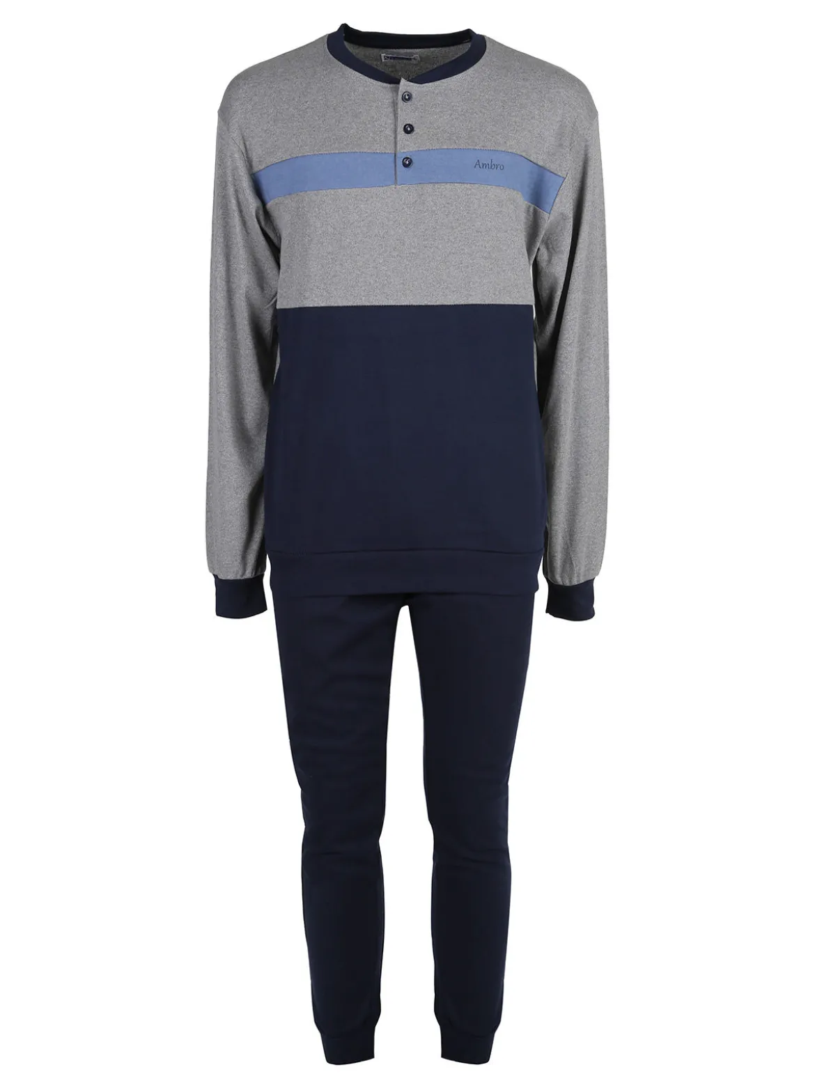 Linea Ambro Pigiama lungo da uomo in misto cotone interlock - grigio