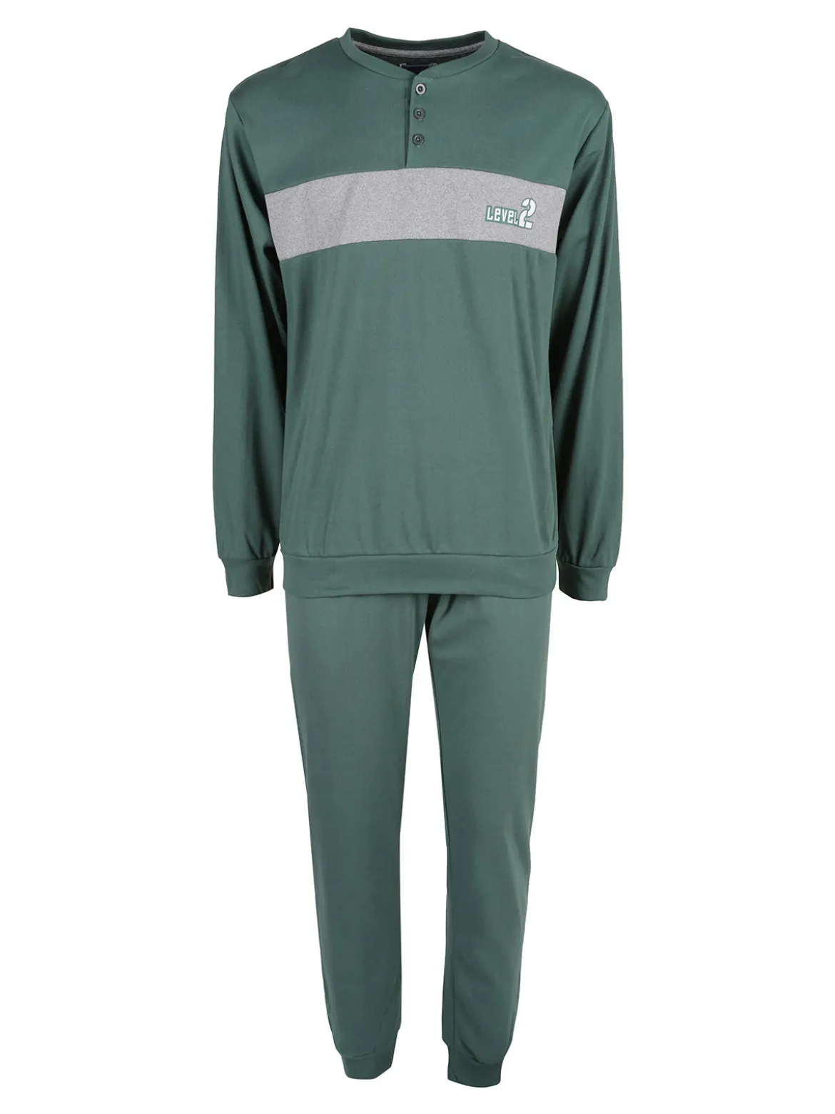 Linea Ambro Pigiama lungo da uomo in misto cotone interlock - verde