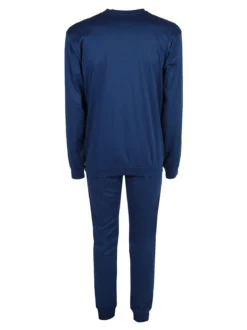 Linea Ambro Pigiama lungo da uomo in misto cotone interlock - blu