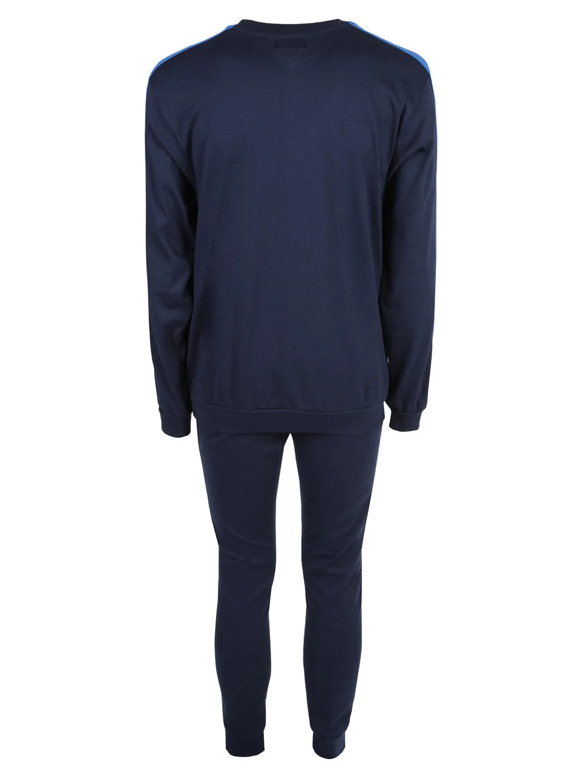 Linea Ambro Pigiama lungo da uomo in misto cotone interlock - blu scuro