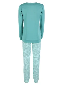 Linea Ambro Pigiama lungo donna in cotone interlock - acqua marina