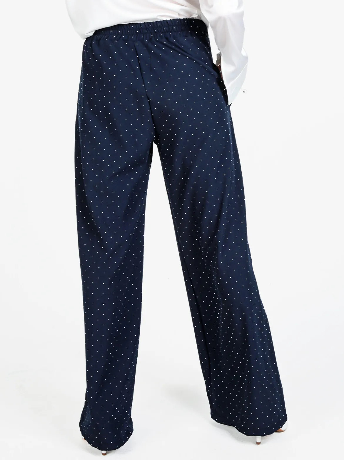 Lisa Style Pantaloni donna a gamba larga con strass