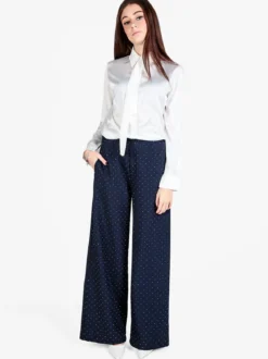 Lisa Style Pantaloni donna a gamba larga con strass