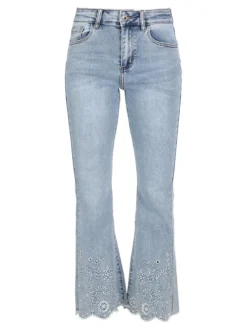 Lissimo Jeans a zampa da donna con ricami e strass