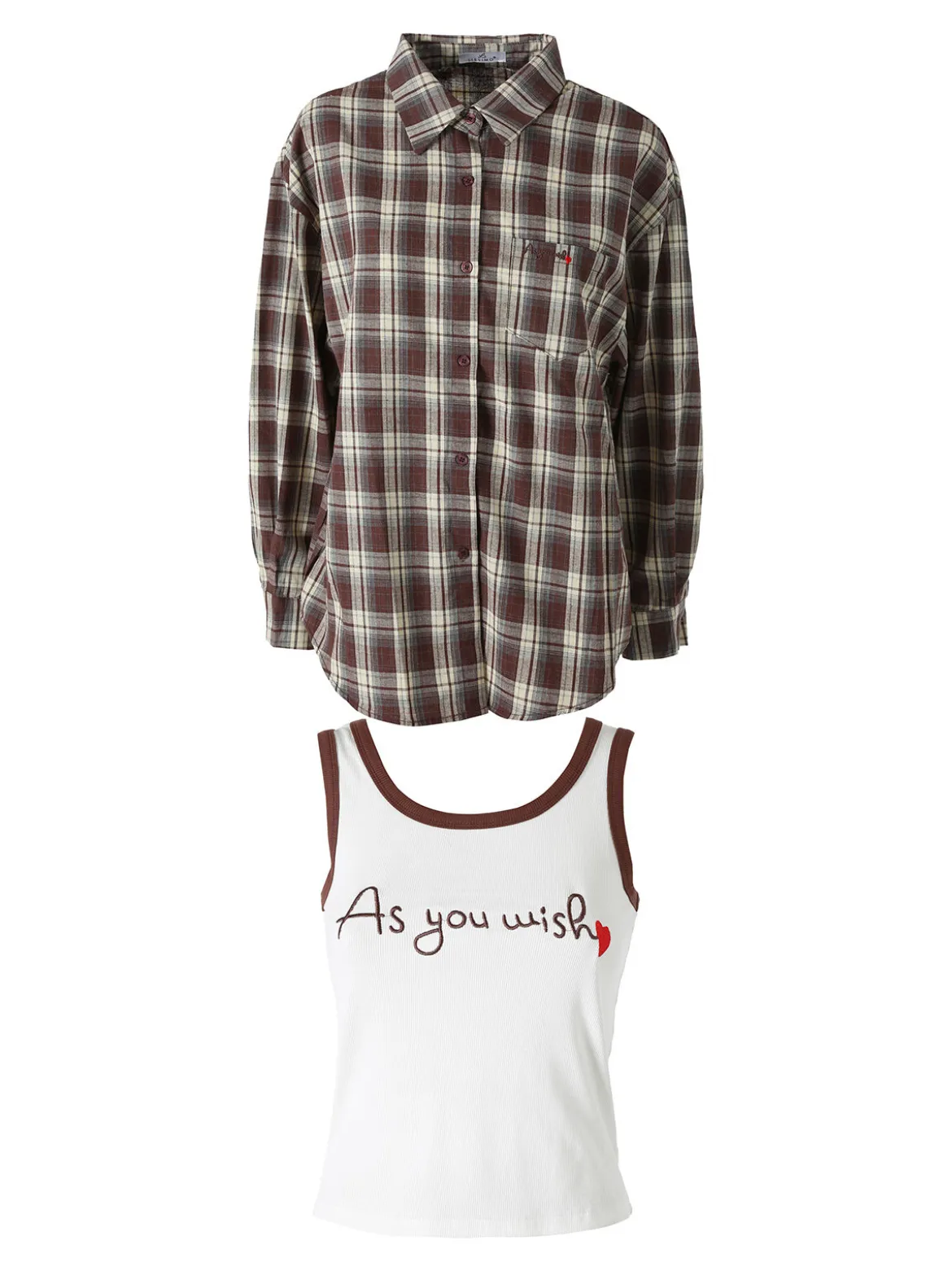 Lissimo Set 2 pezzi camicia oversize a quadri da donna con top coordinato - marrone