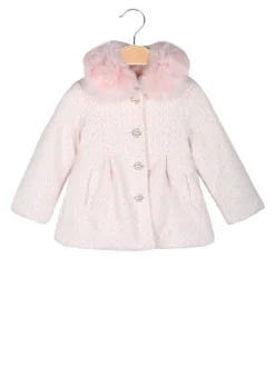 Lollitop Cappotto da neonata con bottoni di perle e scollo in ecopelliccia - rosa