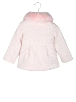 Lollitop Cappotto da neonata con bottoni di perle e scollo in ecopelliccia - rosa