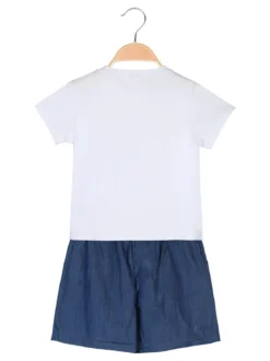 Lollitop Completo corto da bambina con t-shirt e shorts effetto jeans con cintura - azzurro