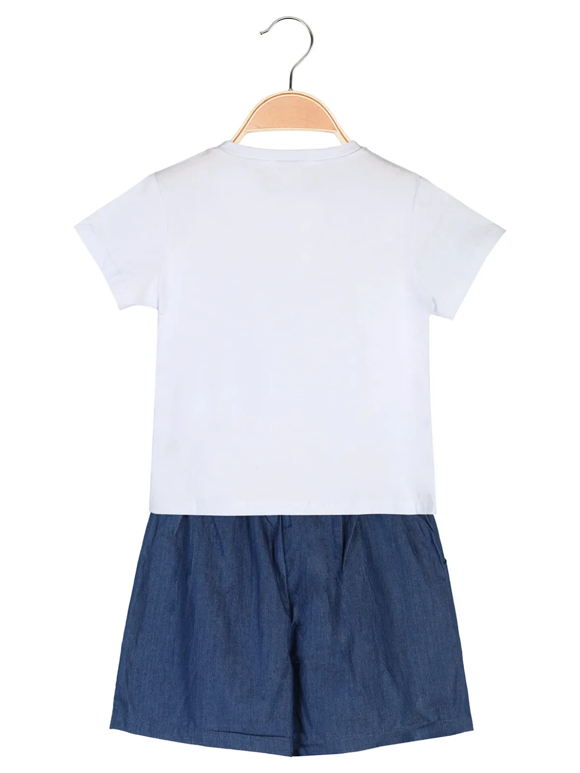 Lollitop Completo corto da bambina con t-shirt e shorts effetto jeans con cintura - azzurro
