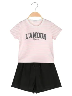 Lollitop Completo corto da bambina con t-shirt rigata con strass e shorts