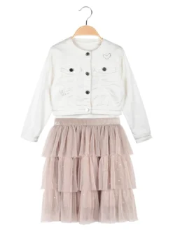 Lollitop Completo da bambina 3 pezzi con giacca in jeans e gonna in tulle
