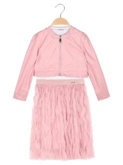 Lollitop Completo 3 pezzi da bambina con giacchino in ecopelle e gonna in tulle