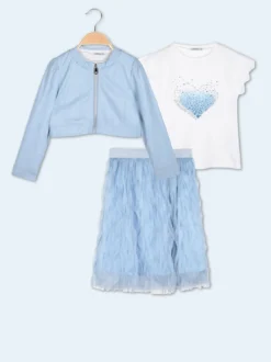Lollitop Completo 3 pezzi da bambina con giacchino in ecopelle e gonna in tulle