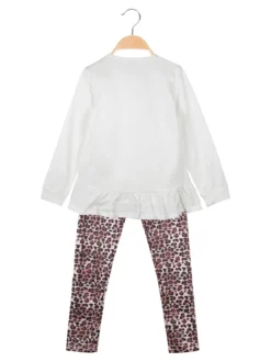Lollitop Completo 2 pezzi da bambina con maglietta e leggings maculati - bianco