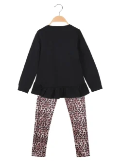 Lollitop Completo 2 pezzi da bambina con maglietta e leggings maculati - nero