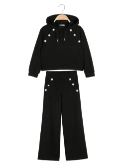 Lollitop Completo 2 pezzi da ragazza con cappuccio e pantaloni a gamba larga - nero