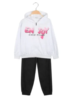 Lollitop Completo tuta da bambina 3 pezzi con cappuccio e zip - bianco