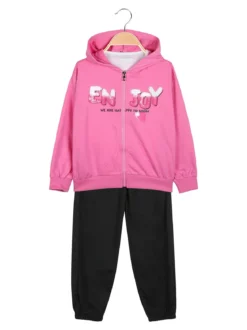 Lollitop Completo tuta da bambina 3 pezzi con cappuccio e zip - fucsia