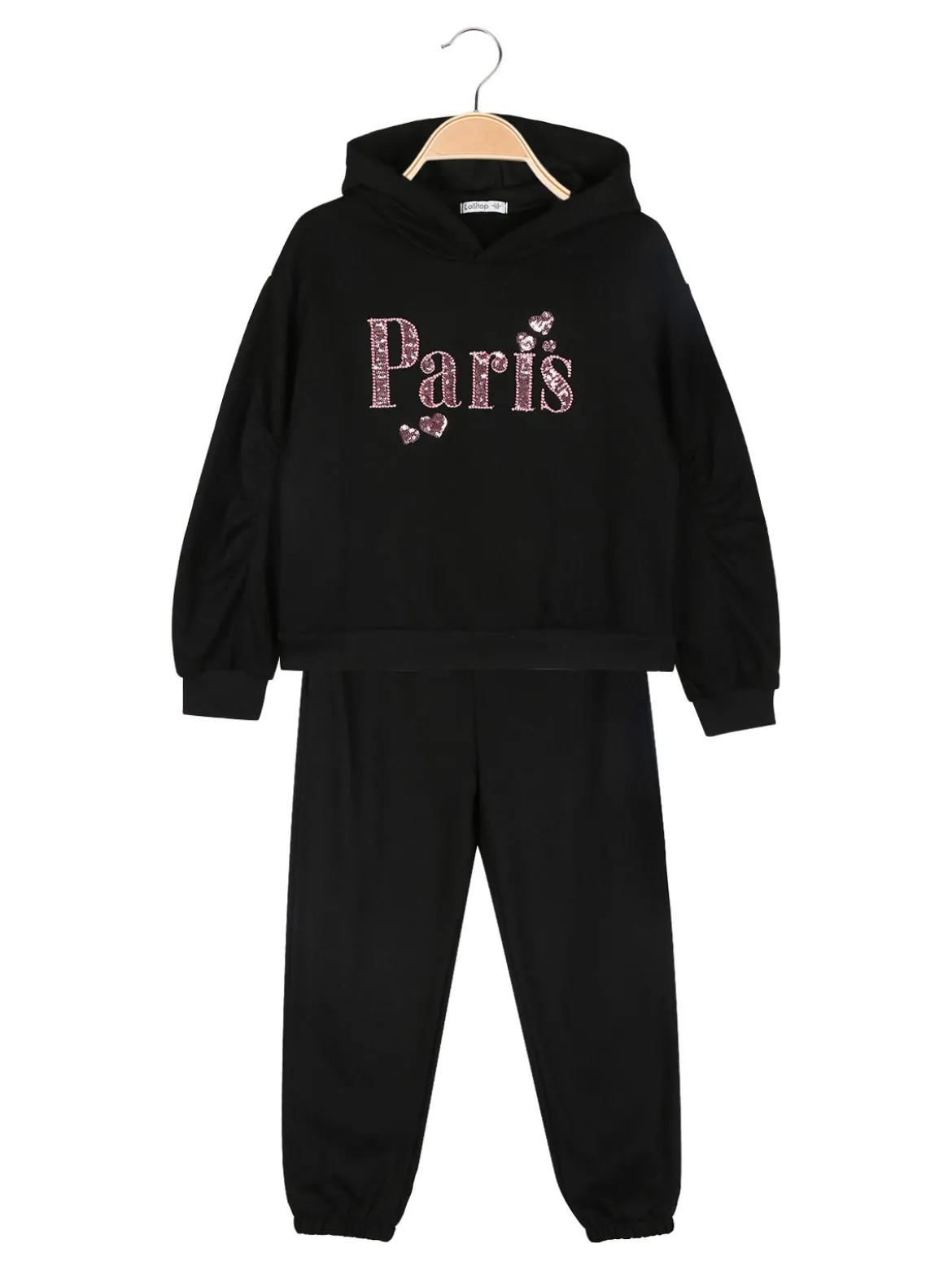 Lollitop Completo tuta 2 pezzi da bambina con cappuccio - nero