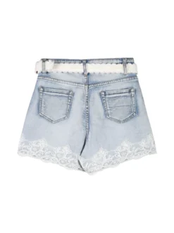 Lollitop Shorts in jeans da ragazza con ricami in pizzo e cintura - jeans