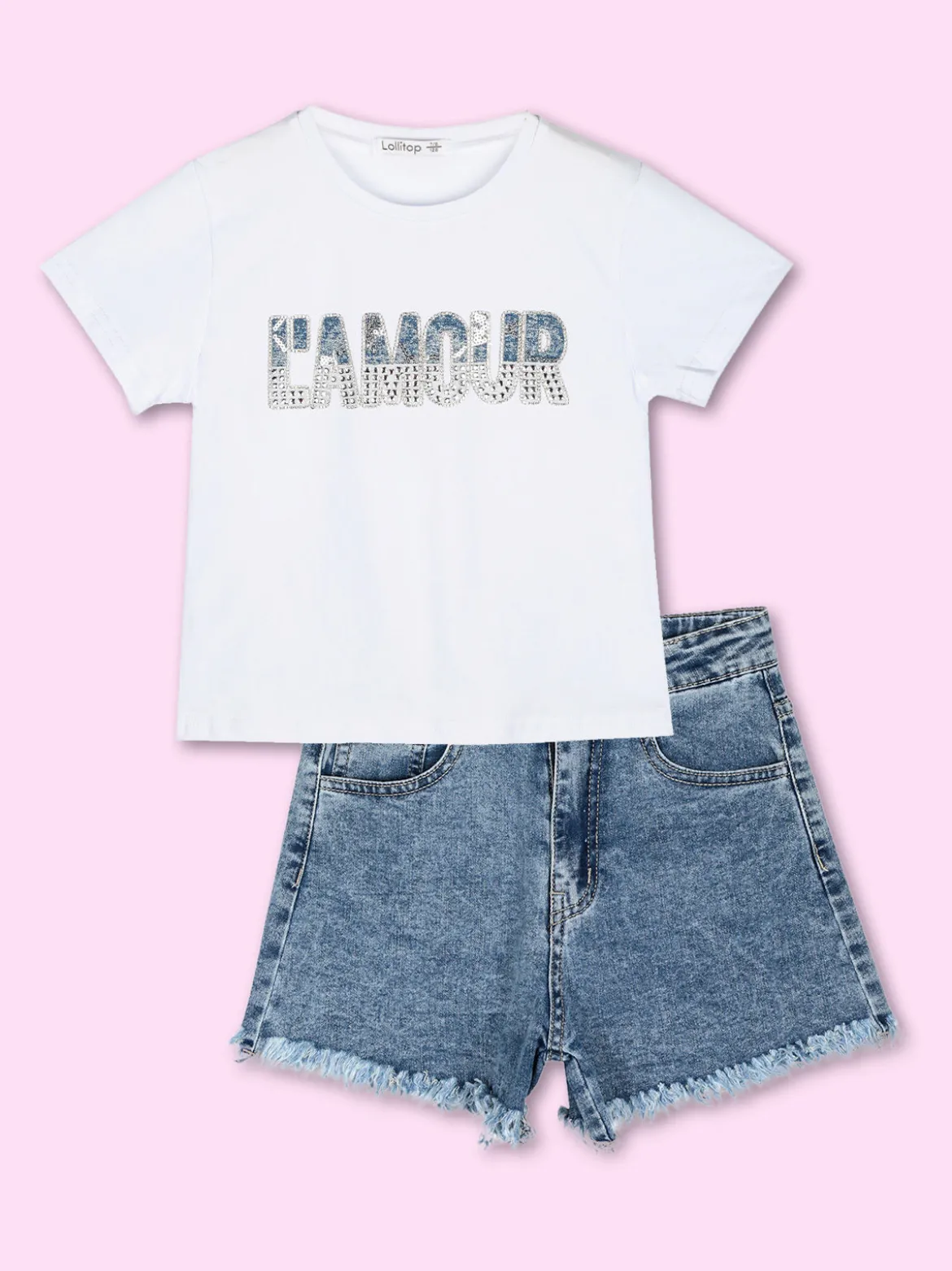Lollitop T-shirt cropped da bambina con scritta di strass
