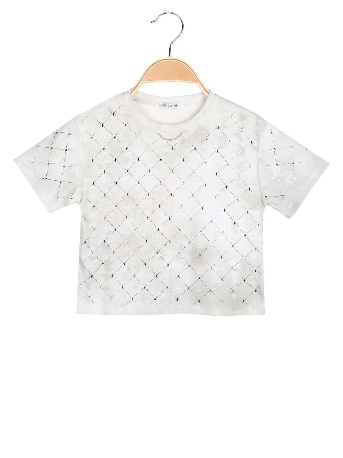 Lollitop T-shirt cropped da bambina in cotone con strass - bianco
