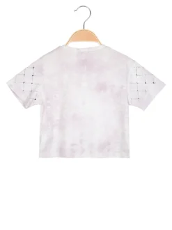 Lollitop T-shirt cropped da bambina in cotone con strass - rosa