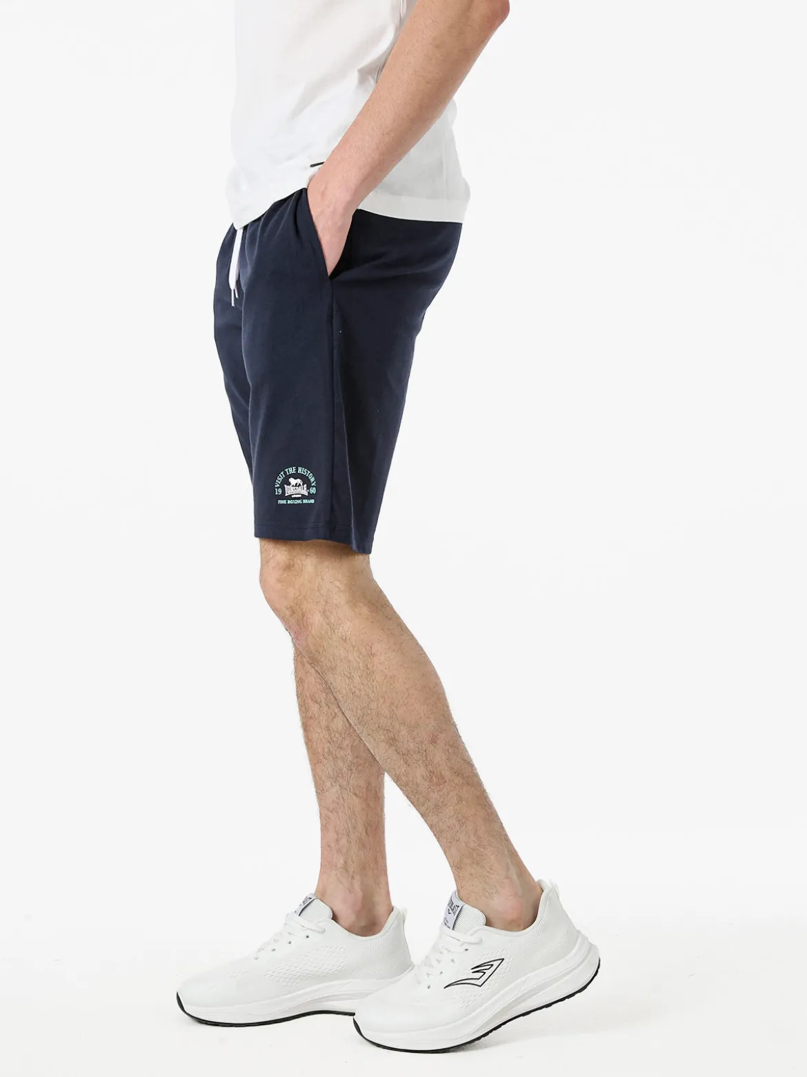 Lonsdale Bermuda sportivi da uomo con logo e coulisse - blu scuro