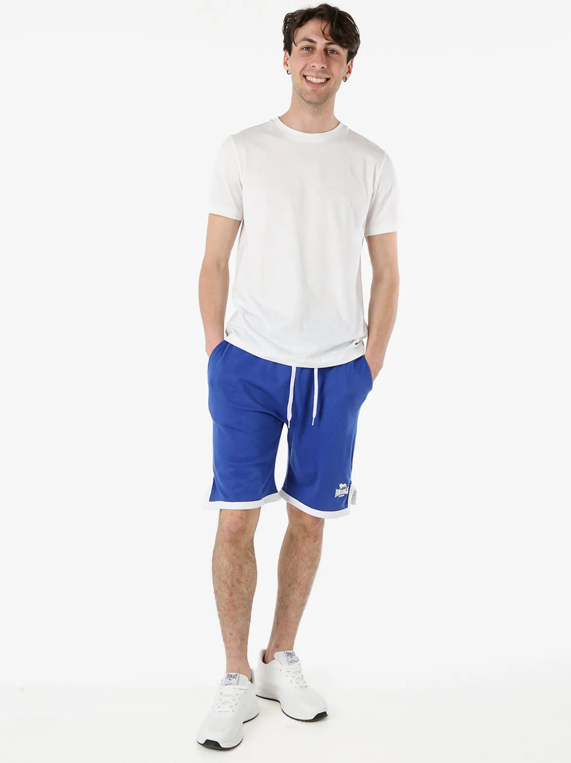 Lonsdale Bermuda sportivi da uomo in cotone con logo - blu