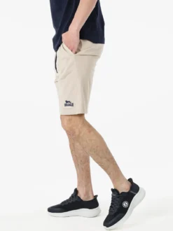 Lonsdale Bermuda sportivi da uomo in misto cotone con coulisse e logo - beige