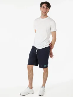 Lonsdale Bermuda sportivi da uomo in misto cotone con coulisse e logo - blu scuro