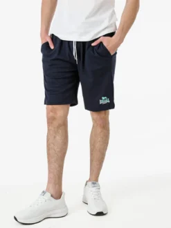 Lonsdale Bermuda sportivi da uomo in misto cotone con coulisse e logo - blu scuro