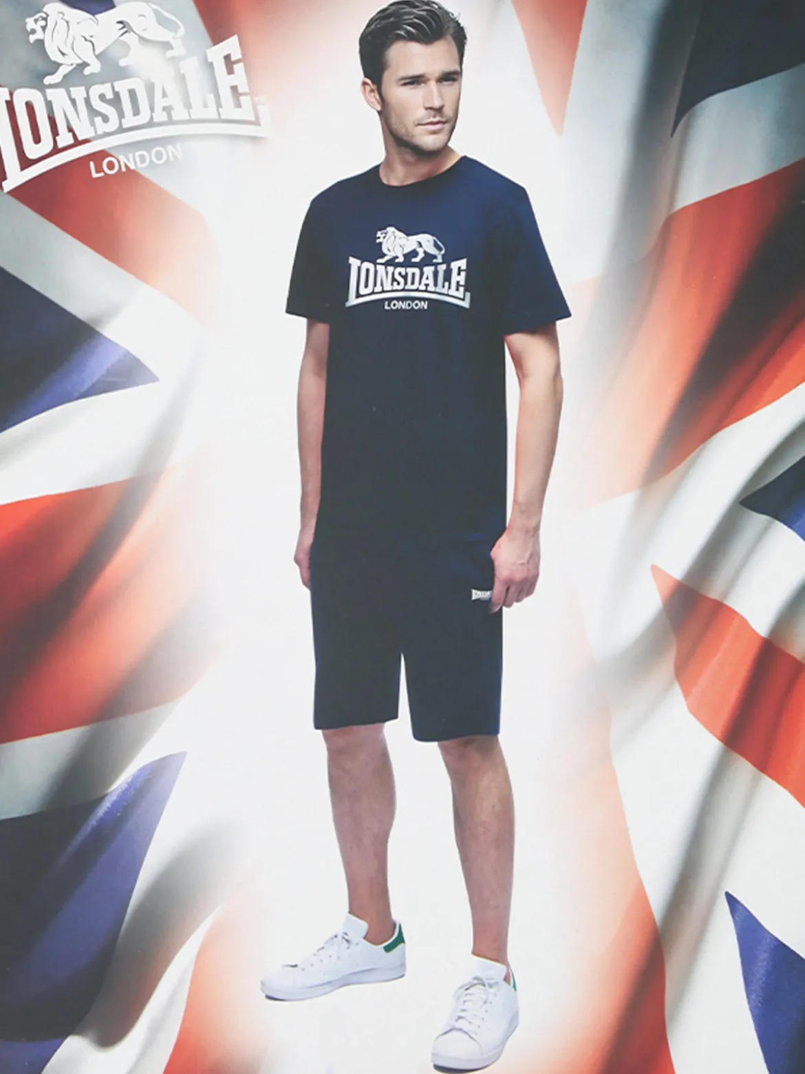 Lonsdale Completo corto da uomo in cotone con logo - blu scuro