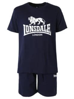 Lonsdale Completo corto da uomo in cotone con logo - blu scuro