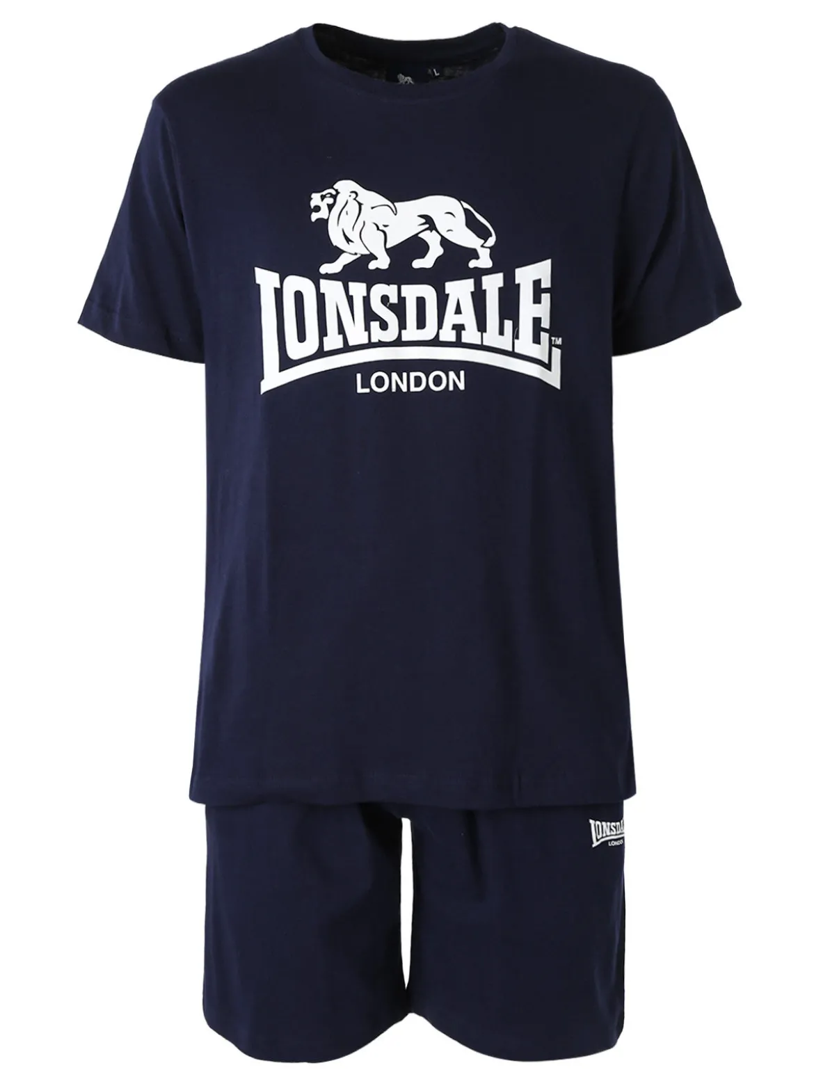 Lonsdale Completo corto da uomo in cotone con logo - blu scuro