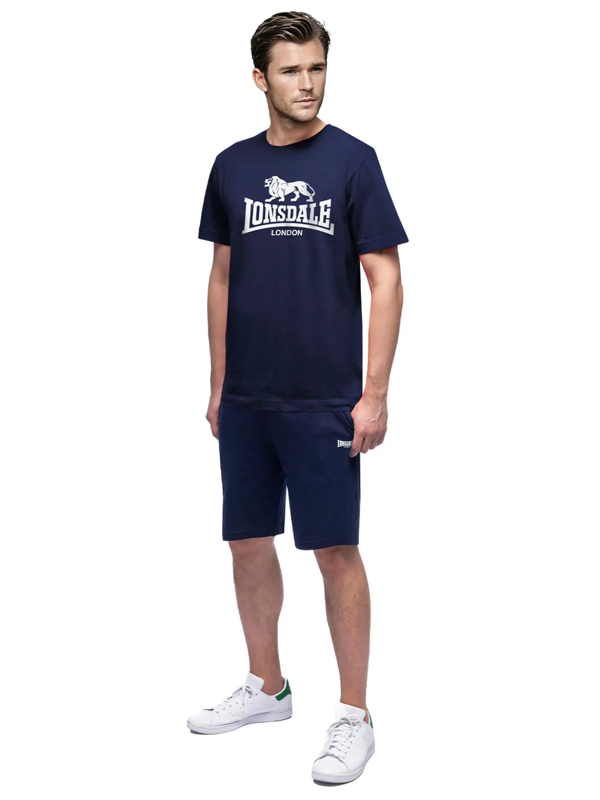 Lonsdale Completo corto da uomo in cotone con logo - blu scuro