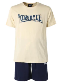 Lonsdale Completo corto da uomo in cotone con logo - naturale