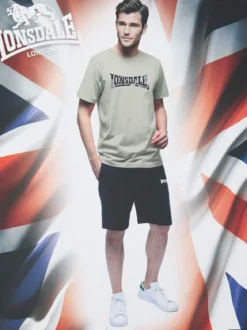 Lonsdale Completo corto da uomo in cotone con logo - naturale