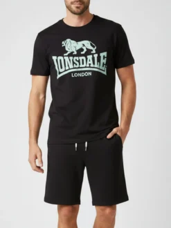 Lonsdale Completo corto da uomo in cotone con logo - nero