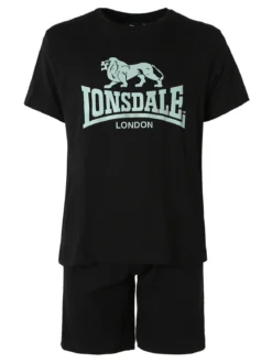 Lonsdale Completo corto da uomo in cotone con logo - nero