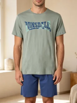 Lonsdale Completo corto da uomo in cotone con logo - pistacchio