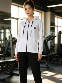 Lonsdale Completo tuta da donna con cappuccio e zip - bianco
