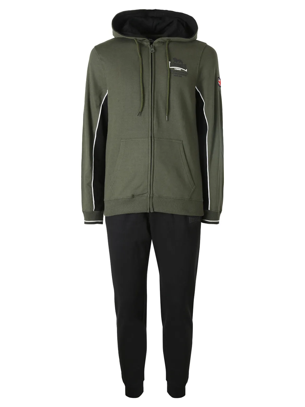 Lonsdale Completo tuta da uomo con cappuccio e zip - oliva