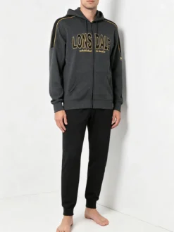 Lonsdale Completo tuta da uomo 2 pezzi con zip intera e stampa logo - grigio scuro